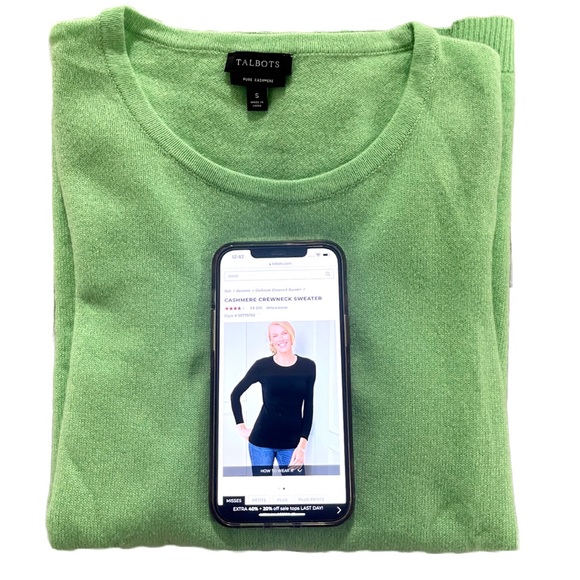 TALBOTS CASHMERE CREWNECK SWEATER | Small | Green - Picture 3 of 4